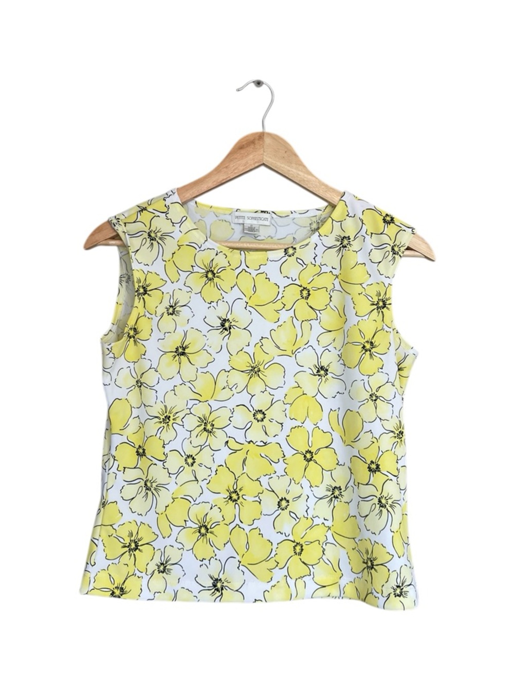 Petite Sophisticate Yellow Floral Sleeveless Shell